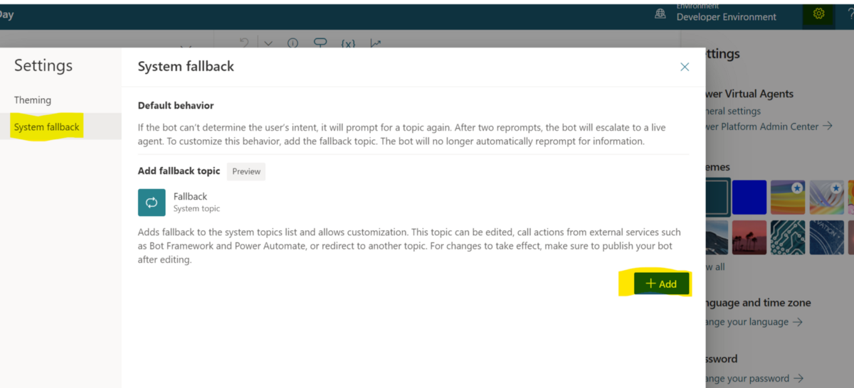 Figure 2: Activate the "Fallback" topic