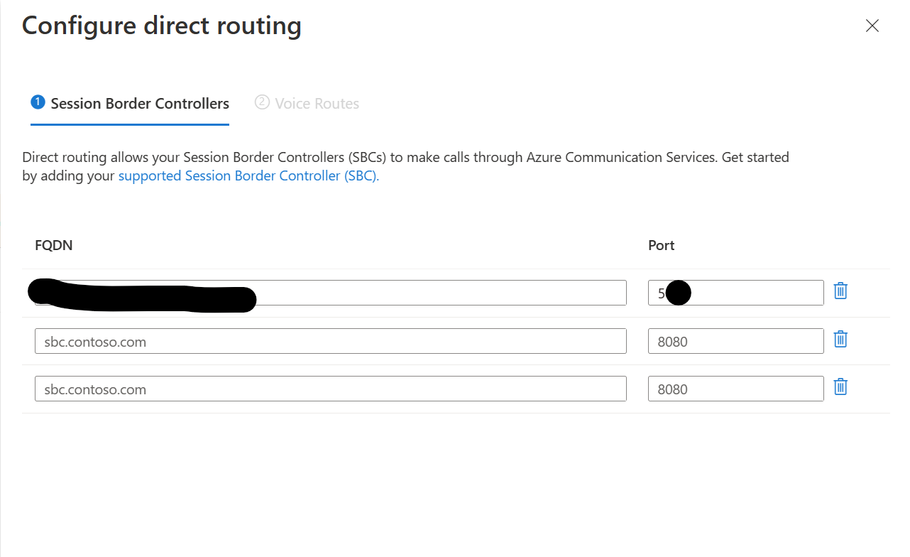 Figure 4: enter SBC FQDN and Port