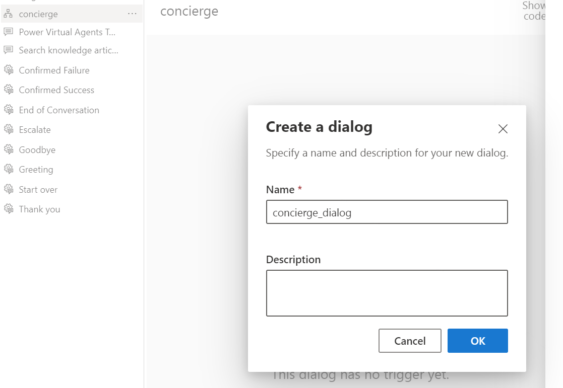 Figure 5: Give dialog a name